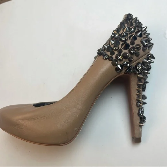Sam Edelman Nude Spiked Leather Heels Size 6 - Picture 14 of 16